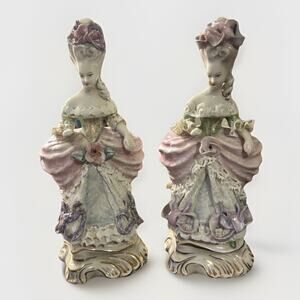 Set 2 Vintage 1940’s Cordey China Co Porcelain French Women Figures 12" #5084